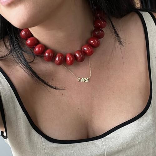 Miniature Semi-Precious Stone & Oversized Resin Bead Statement Necklace - 17"+3" Extender Chain | Red/Yellow/Blue | Chunky Eye-Catching Beads | Bold Fashion Jewelry Gift for Women3