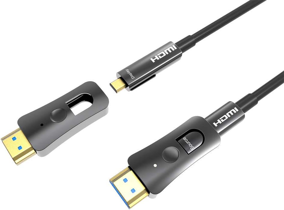 CABLEDECONN HDMI Fiber Cable 4k@60Hz HDCP2.2 4:4:4 High Speed 18Gbps HDR 3D ARC 4K*2K HDMI Optic Fiber Cable with Dual Micro HDMI Pull Type 15m 50ft