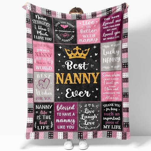 JOSOSO Nanny Gifts for Christmas Blanket 50”X60”, Grandma Gifts, Nanny Birthday Gift form Grandchildren, Best Gift for Nana Nan Grandma Soft Flannel Throw