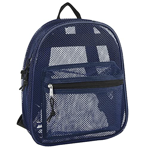 Mini Mesh Backpack for Women, Men, Beach Toys, Pool, and Swimming Gear; Mini Transparent Backpacks with Padded Straps (Navy)
