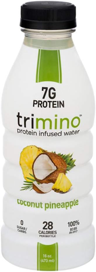 Trimino Protein Infused Water, Coconut Pineapple, 16 Ounce (Pack of 12)