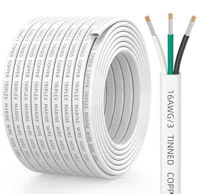 CONEPY 16 Gauge Marine Wire, 16/3 Triplex Marine Grade Cable, IP68 Waterproof/Oxygen-Free Tinned Copper Stranded PVC 16 AWG Wire for Boat, Automotive, RV, Solar, LED Strips (50FT)