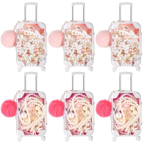VioraWhite 12 Pcs Mini Suitcase Empty Storage Box and Plush Ball Keychain Candy Luggage Containers Packaging Case for Bridal Shower Baby Shower Party Favors Travel Gifts (Pink Hot Pink)