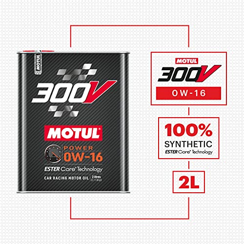 Motul 110855 300V 0W-16 POWER Car Racing Motor Oil Full Synthetic Engine Lubricant 2 Liter High Performance 4-Stroke Ester Core