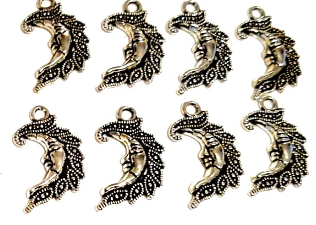 8 x Tibetan Silver Moon With Face Charms, Smiling Moon charms, crescent Moons, Mother Moon, for earrings, Keyrings, Bracelets, Pendants, Necklaces Etc