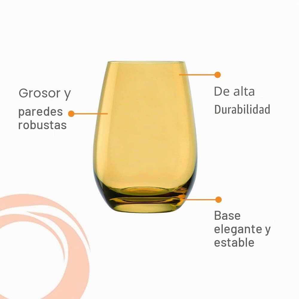 Stölzle Lausitz Vasos de Agua Elements Mix Mediterráneo – Set de 6 Vasos de Cristal de 465ml – Vasos Coloridos para Agua, Zumo y Cócteles – Aptos para Lavavajillas y Resistentes a Golpes