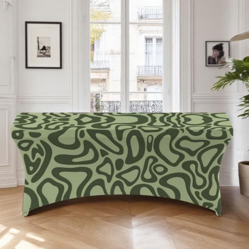 Highdi Mantel Elástico de Spandex para Mesa Rectangular de 122/183/244cm - Funda Ajustable Sin Arrugas, Ideal para Bodas, Fiestas de Cumpleaños y Catering (Grafitis Verdes,6FT)
