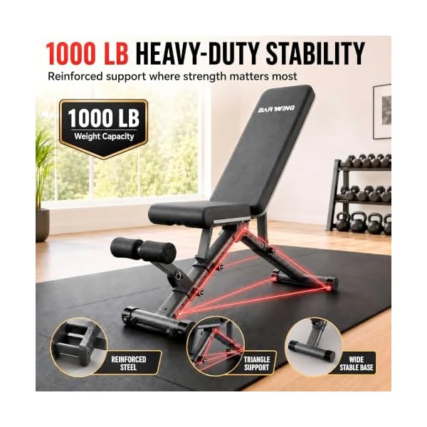 BARWING Adjustable Weight Bench Workout Bench, 1000/1300 LBS Heavy Duty Incline Decline Bench for Home Gym, Easy Assembly Foldable Training Lifting Bench - Image 2