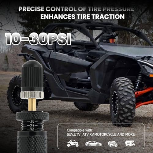 Image of Adjustable Auto-Stop (10-30 PSI) Tire Air Down Deflator Valve Kit,Includes Valve Caps & Storage Bag,4-in-1 Valve Tool Compatible with Car, Truck, Jeep, SUV, ATV(Black)