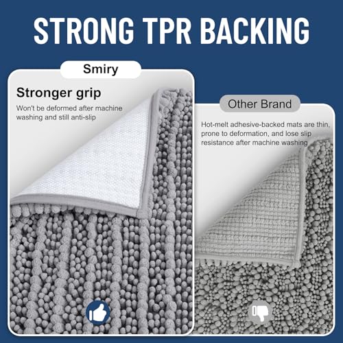Smiry Bathroom Rugs Mat 30x20, Extra Soft Absorbent Chenille Bath Rugs, Non Slip Rubber Backing Machine Washable Quick Dry Bath Mats for Bathroom Floor, Tub, Shower, Home Decor Accessories, Grey