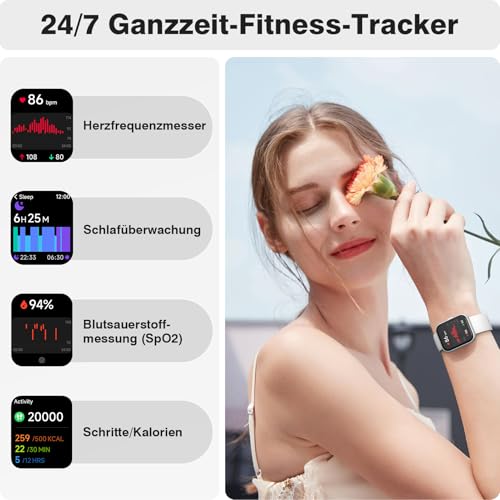 Smartwatch Damen Herren mit Telefonfunktion, 1,85" Fitnessuhr Smart Watch, 120+ Sportmodi Fitness Tracker mit Herzfrequenz/Schlafmonitor… – Ansicht 4