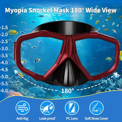 Equipo de snorkel para miopía reemplazable para adultos y jóvenes, máscara de buceo antiniebla para miopía y tubo de silicona con tapa seca para buceo y esnórquel miniatura 4