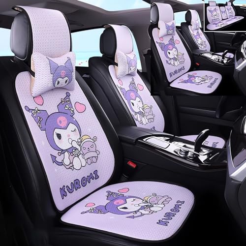 ノーブランド品かわいいクロミシートカバー8点セット麻素材カーシートカバー吸湿速乾通気性汚れ防止ずれにくいドライビングシート座席保護汎用品シートエプロンオールシーズン車シートカバーSUV乗用車自動車軽自動車普通車運転席フロント前席&後席セット