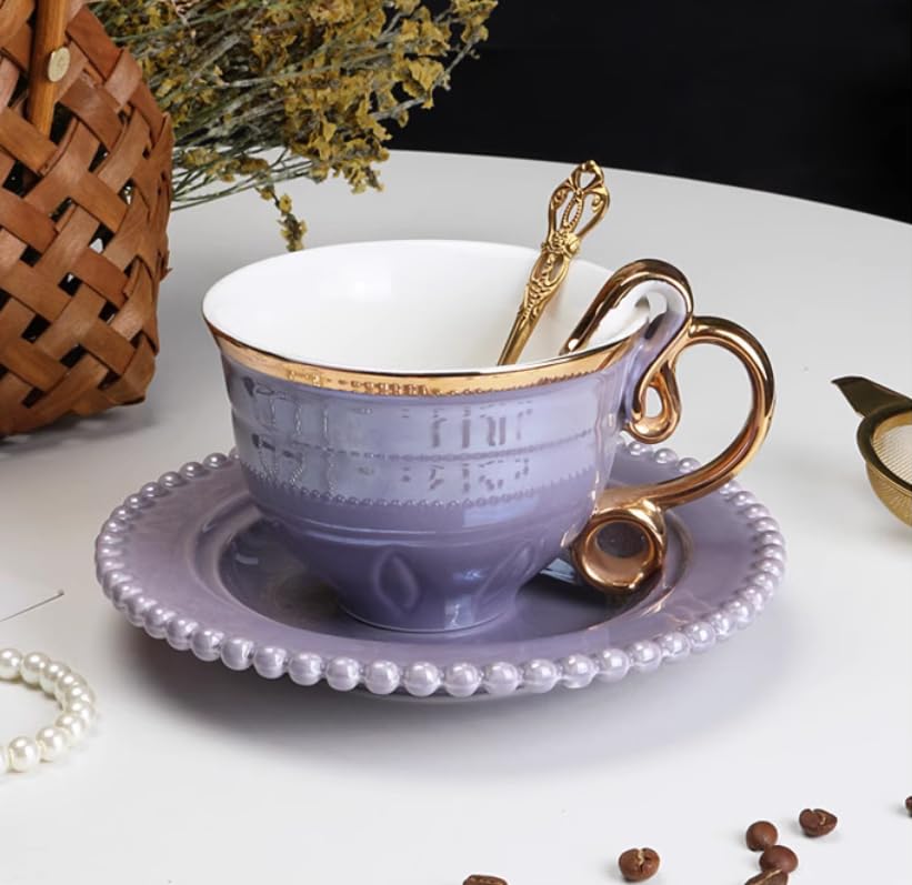 Set di tazze e piattini da caffè e tè in ceramica set di tazze da caffè e piattini in ceramica viola piatto per tazza da latte e succo regalo di compleanno per ufficio e casa
