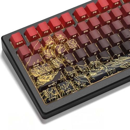 Image of dagaladoo red /Black Kanagawa keycaps Double Shot PBT keycaps Shine Through Keyboard Keys Side Printed Key caps Cherry Profile Custom keycap Set for 100%, 75%, 65%, 60% US Layout Mechanical Keyboard