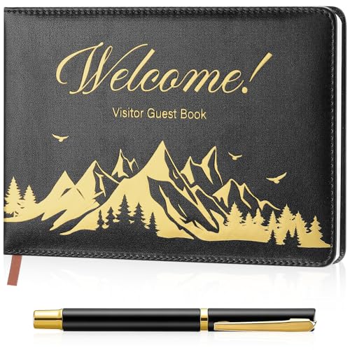 Affrolling Cabin Visitor Guest Book with Pen for Vacation Home and Short Term Rentals Rustic Leather Cover A5 Size 144 Pages Welcome Log for Host Visitor Sign in Journal Guesthouse House(Classic)