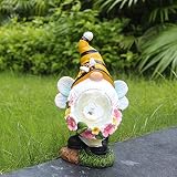 HOSNNER Solar Garden Gnome Statue - Resin Gnome Figurine Cute Bee with Solar LED Lights for Outdoor