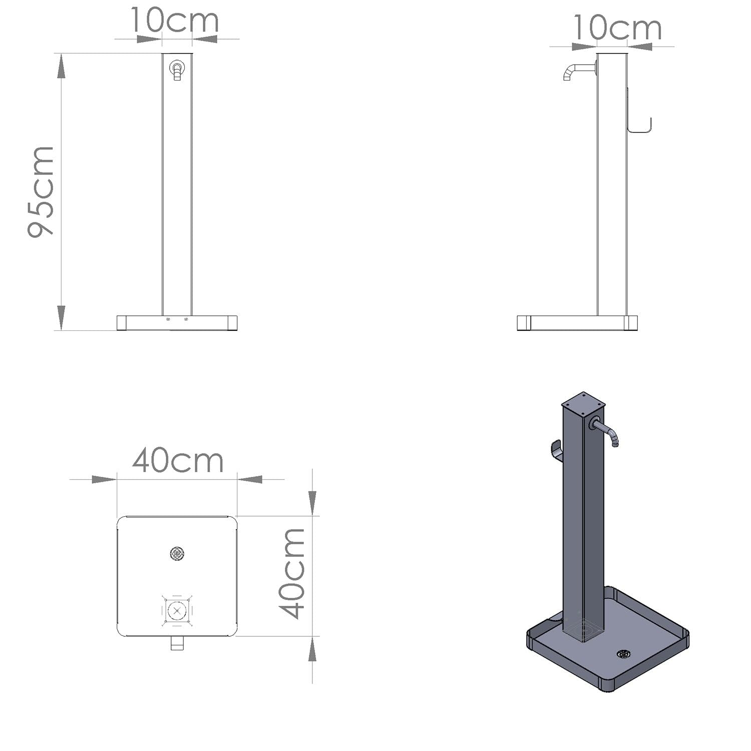 Fontana da Giardino Design a Colonna Quadrata Rubinetto in Ottone Base Ciottoli Antracite