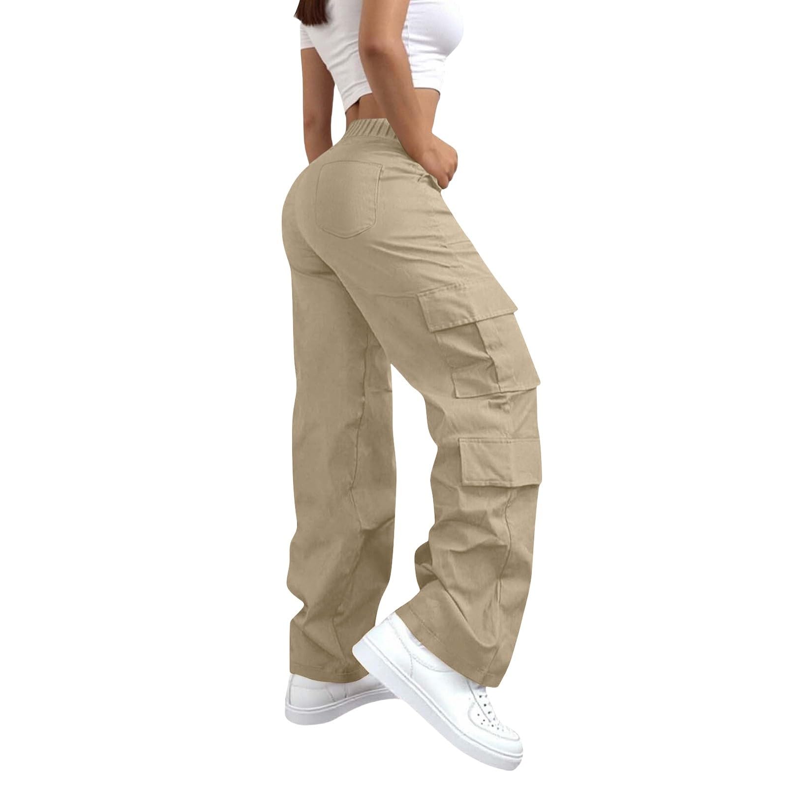 Nidddiv Pantaloni cargo da donna, estivi, traspiranti, leggeri, tinta unita, elasticizzati, larghi, in tessuto, per sport all'aria aperta, con tasche multiple, S-3Xl