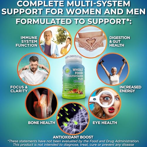 Image of Vegan Whole Food Daily Multivitamin Without Iron, Methylated Multivitamin for Women and Men, Made with Fruits & Vegetables, B-Complex, Probiotics, Enzymes, CoQ10, Omegas, Turmeric, Non-GMO, 180 Count