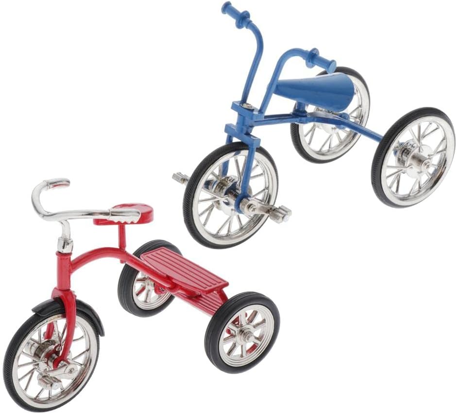 Menolana 2Pcs 1/10 Alloy Realistic Tricycle Bike Mini Model Desktop Ornaments Gifts