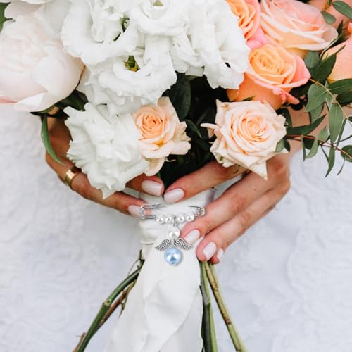 Mikovivi Blue Angel Charm, Bridal Bouquet Charm with Card Blue Wedding Hug from Heaven Bridal Bouquet Pin Wedding Memory Gift Supply for Bride Shower Accessories - Thumbnail 6
