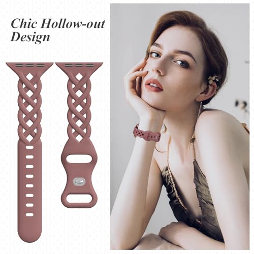 Slim Silicone Bands Compatible with Apple Watch Band 40mm 38mm 41mm 44mm 45mm 46mm 42mm Women Floral Breathable Braided Lace Thin Sport Strap Replacement Wristbands for iWatch SE Series 10 9 8 7 6 5 4 3 ultra 23