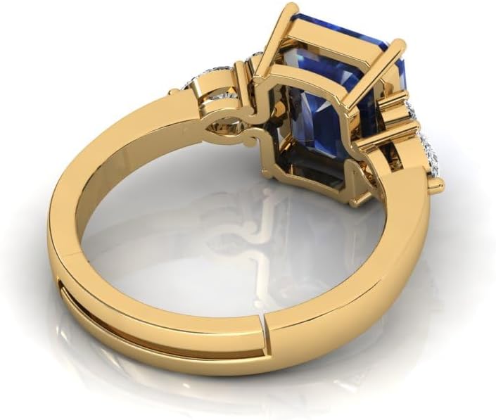 5.00 Carat Square Shape Natural Blue Sapphire Gemstone Gold Plated Ring For Women's - Image 4