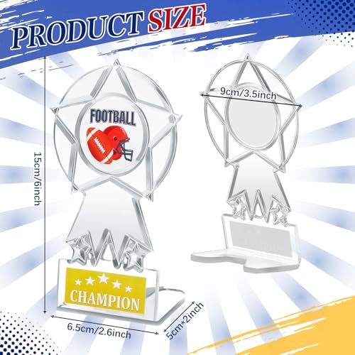 Fiwochic 16 Pieces Champion Trophy Set - Clear Acrylic Winner Prizes & Awards for Sports Competitions, Souvenir Gifts & Decorations (Football)