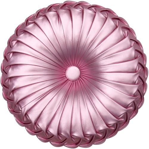Image of EUCIOR Round Throw Pillows,Blush Pink Throw Pillow,Soft Spandex Fabric,Pumpkin Pleated Handmade Pink Metallic Round Decorative Pillow for Sofa Bedroom Livingroom