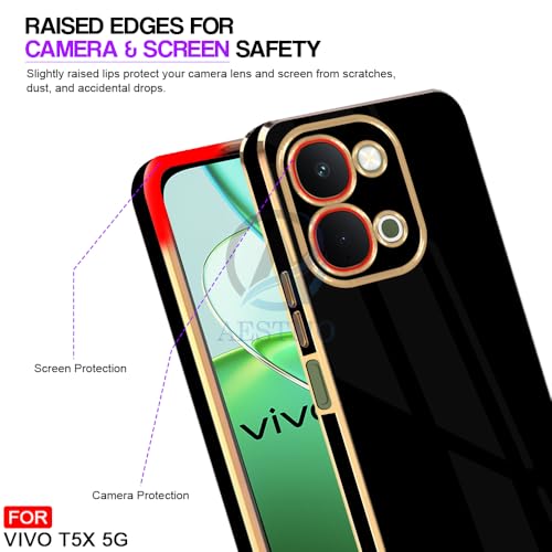 Image of AELVOUX Back Case Cover for Vivo T5X / Y51 Pro / iQOO Z11X 5G | Gold Electroplating Chrome | Raised Edges | Super Soft-Touch | Bumper Back Cover for Vivo T5X / Y51 Pro / iQOO Z11X 5G (Gold & Black)