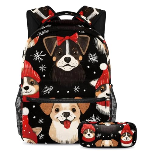 Sac à dos chiens de Noël lot de 2 avec trousse pour les sorties scolaires et voyages ado