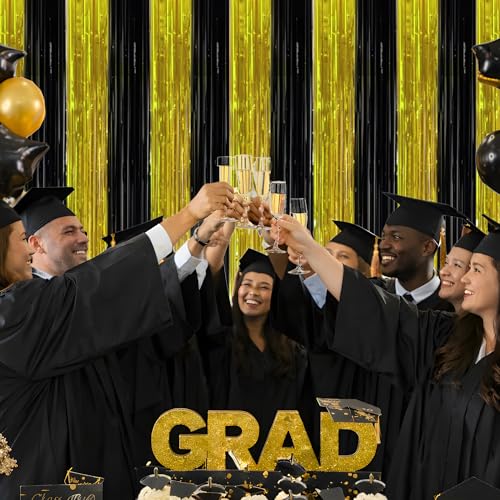 Image of New Years Decorations 2027 - Black Gold Streamers Backdrop Banner | Graduation Party Decorations Indoor Outdoor Outside - Class of 2026 Graduation Party Photo Booth Favors Supplies for Home Wall Door