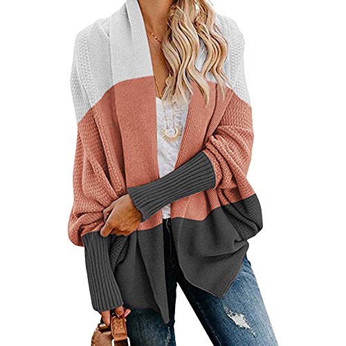 NIUBIA Women's Cable Knitted Kimono Cardigans Sweater Loose Waffle Knit Long Sleeve Slouchy Oversized Wrap Cardigan Sweater Pink