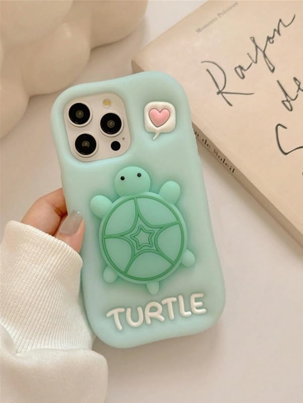 Image of COVERLY for iPhone 15 Pro Max Cute Luminous 3D Turtle Cartoon Case,Full Protective Kawaii Sea Tortoise Neon Pop Case Stand Glow in Dark Silicone Fashion Aesthetic Cover for Apple iPhone 15 Pro Max