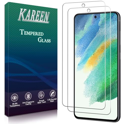 KAREEN 2 Pack Screen Protector for Samsung Galaxy S21 FE 5G Tempered Glass Film Support Fingerprint Reader 9H Haredness Anti Scratch Bubble Free Case Friendly