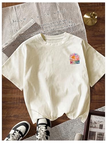 Image of RoseSeek Women's Graphic Letter Tee Crew Neck Drop Shoulder Trendy Summer T Shirt Short Sleeve Vintage Car Print Top