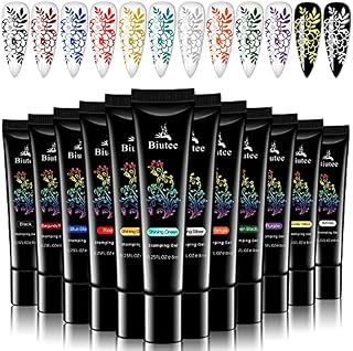 SEISSO Stamp Nail Polish Gels, 12 Colors Stamping Gels Black White Glitter Green/Silver/Golden for Nail Stamp Plate Stamper
