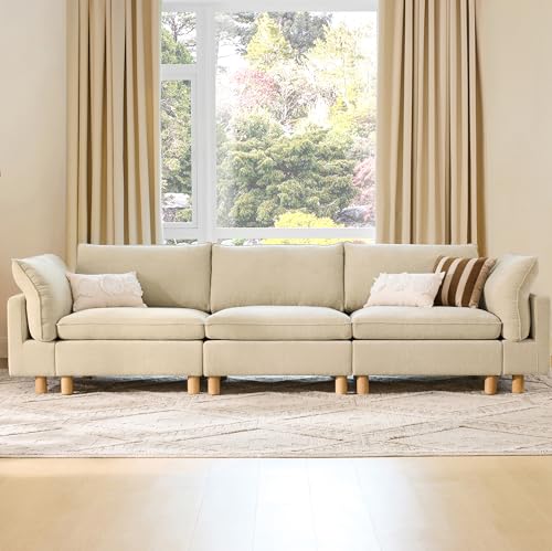 Image of CHITA 127 inch Super Large Sectional Couches for Living Room, Modular Cloud Couch Sectional Sofa, Premium Fabric Couches, Down Filled, High Density Foam, Chenille in Beige, 3 Seater