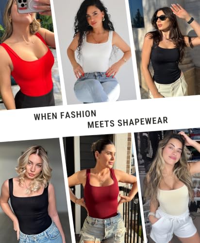 Image of FeelinGirl Bodysuit Seamless Square Neck Tummy Control Shapewear Bodysuit