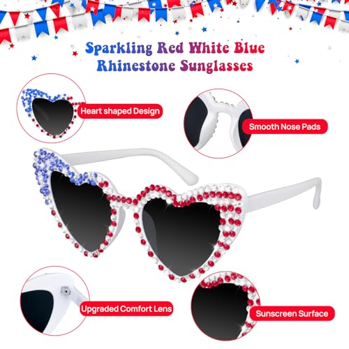 JUSTOTRY 4th of July Sunglasses, Red White and Blue Glasses Patriotic Decorations Forth of July Accessories3