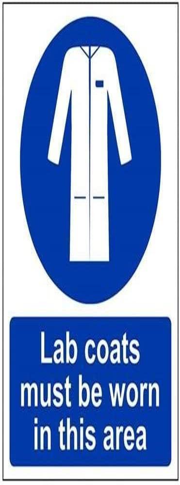V Safety 41066AN-S Lab Coats Must Be Worn In This Area PPE Sign - Portrait - 150mm x 200mm - Self Adhesive Vinyl, Blue