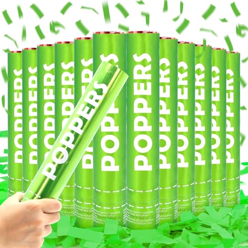 Confetti Cannon 12Pack Green Party Popper Shooters 12 Inch Confftti Poppers for Wedding Birthday Graduation Baby Shower Party Celebrations Supply Launches 20-25ft