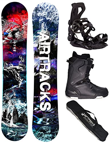 AIRTRACKS Snowboard Set Paquete Completo Tabla Fantasy Carbon Zero Rocke Wide Hombre 148 - Fijaciones Master - Botas Master QL 43 - SB Bag