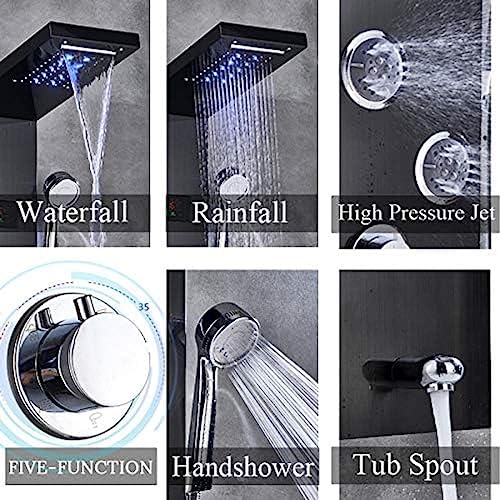 Panel de ducha de acero inoxidable en bronce negro con 5 funciones, cascada y ducha de mano miniatura 3