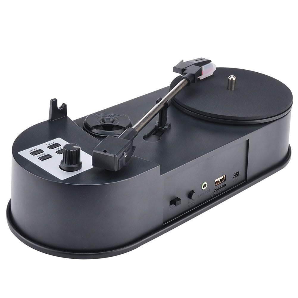 Giradischi compatto in vinile con conversione MP3 e registrazione SD, giradischi da 33/45 giri/min per configurazione mini, design ABS resistente, nero
