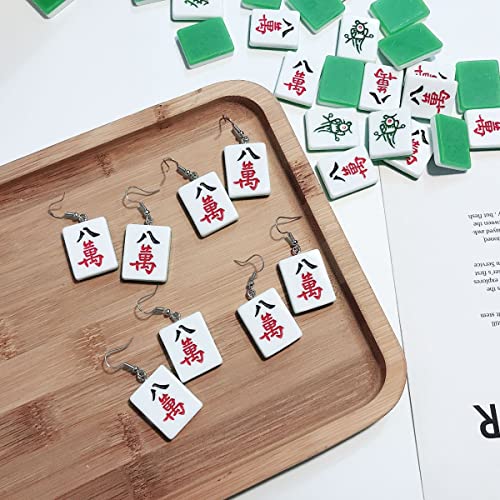 Mahjong Dangle Earrings for Women Unique Lucky Funny Play Mahjong Statement Earrings (1 Pair)4