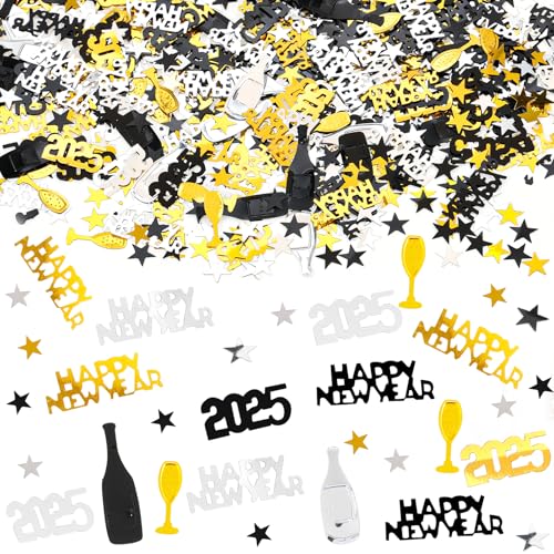 DPKOW Preto ouro prata feliz Ano Novo confete de ano novo para a decoração de mesa festa plástico trechos suprimentos Atrezzo para o Ano Novo os favores a festa acessórios