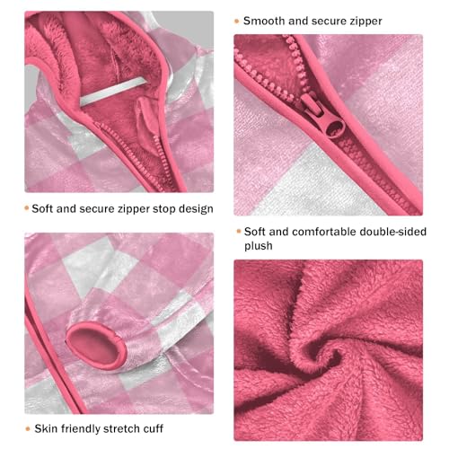 GuoChe Pastel Pink Plaid Boy Hooded Fleece Jacket3