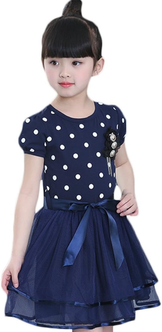 Amazon Topmodelss お嬢様 ワンピース 水玉ドット柄 キッズドレス 子供服 半袖 ワンピ 洋服 ガールス 夏服 女の子用 綿 お呼ばれ 発表会 入園式 七五三 フォーマル 通販